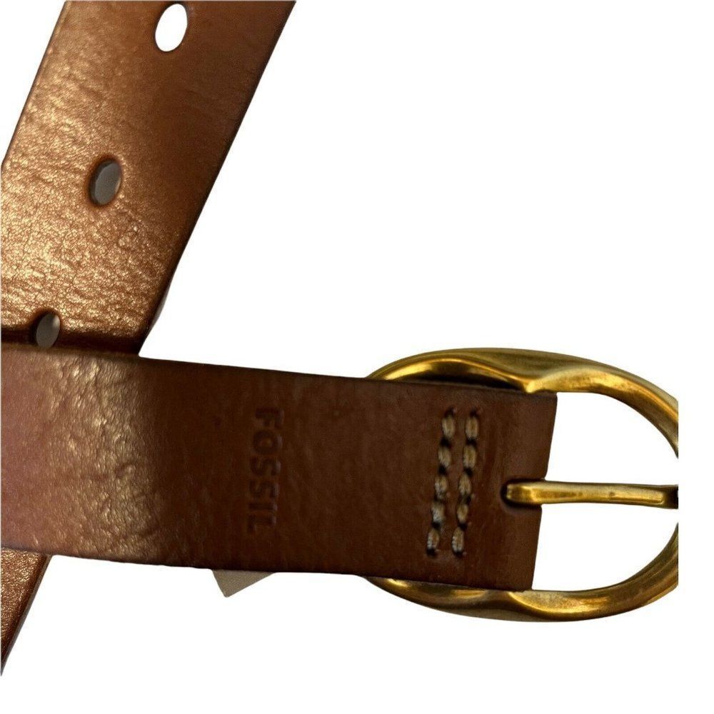 Fossil Genuine Leather Belt Womens Brown GOLD Buckle Braided 5 Hole 37x 1.25 - Picture 3 of 6